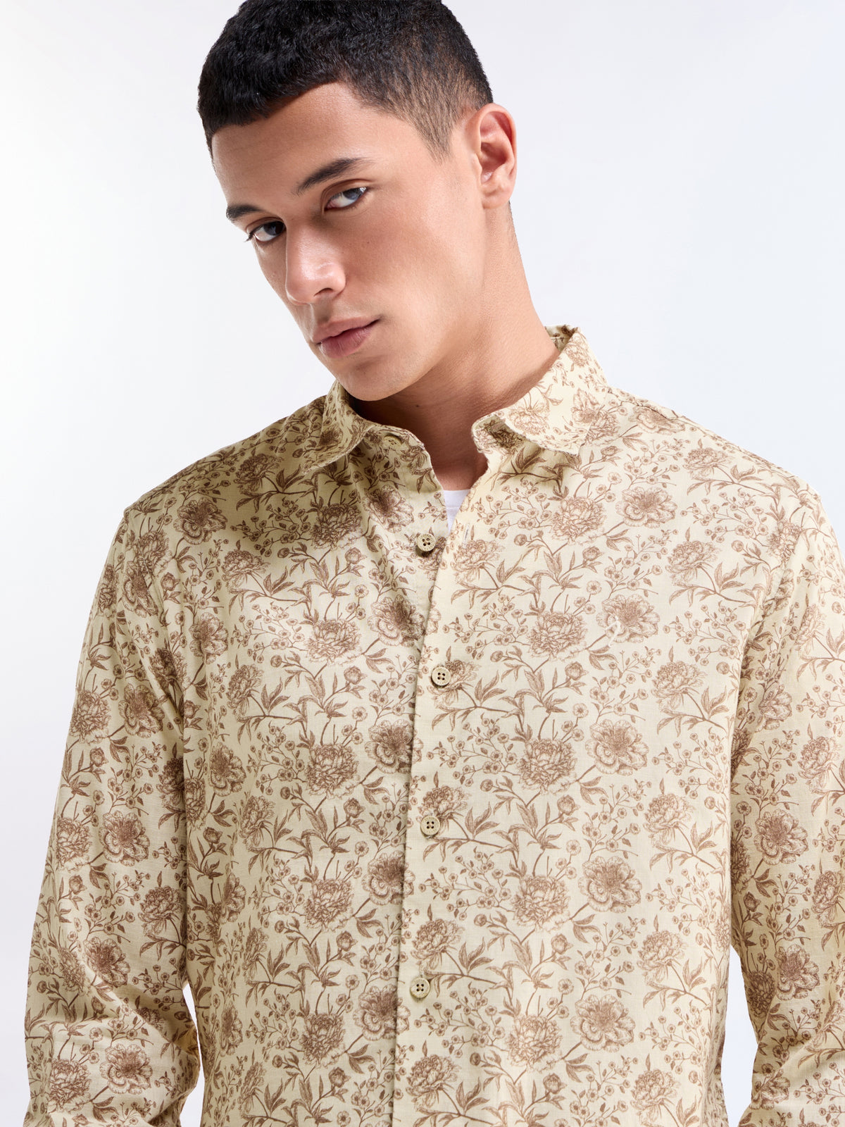 Ecru Printed Regular Fit Shirt - Ecru t4option_0