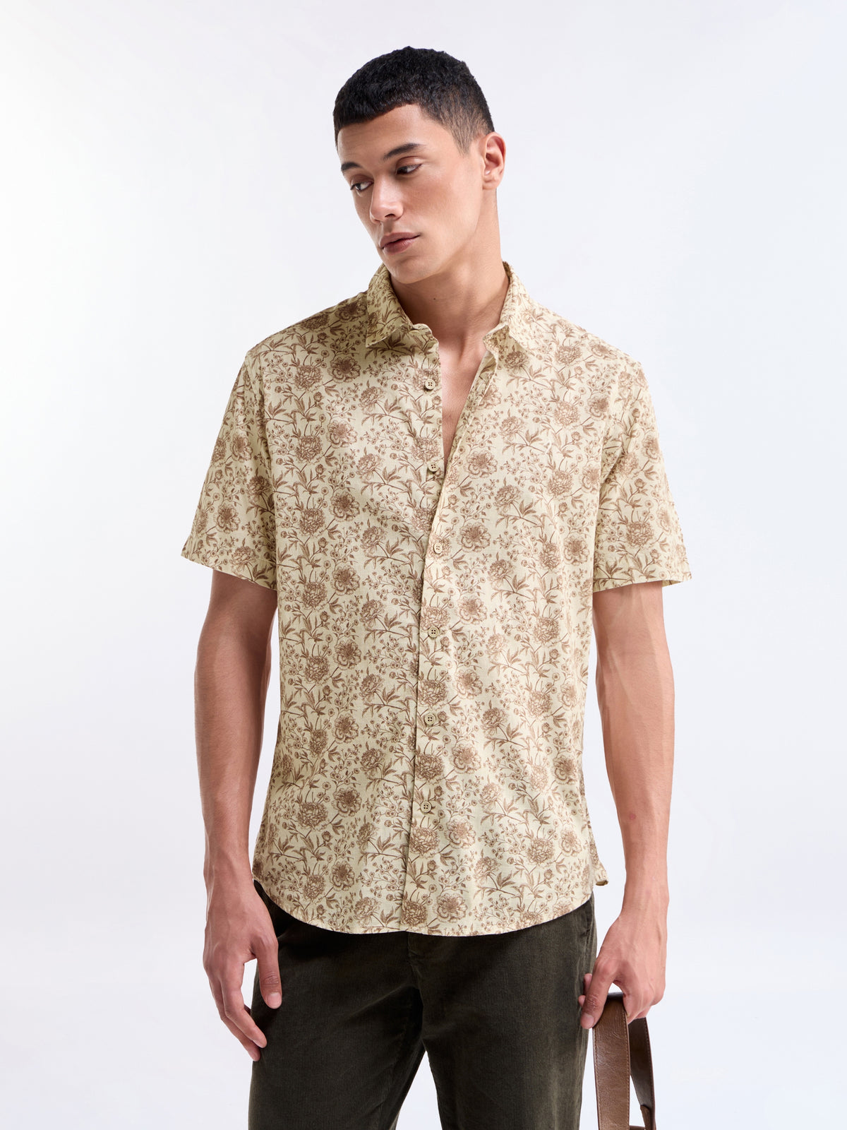 Ecru Printed Regular Fit Shirt - Ecru t4option_0