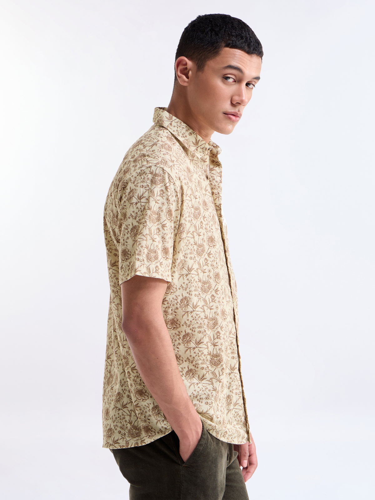 Ecru Printed Regular Fit Shirt - Ecru t4option_0