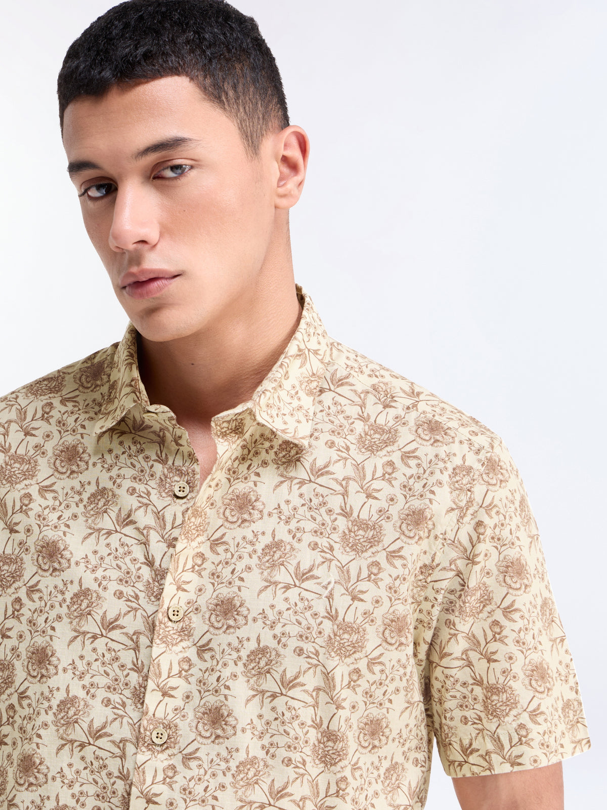 Ecru Printed Regular Fit Shirt - Ecru t4option_0