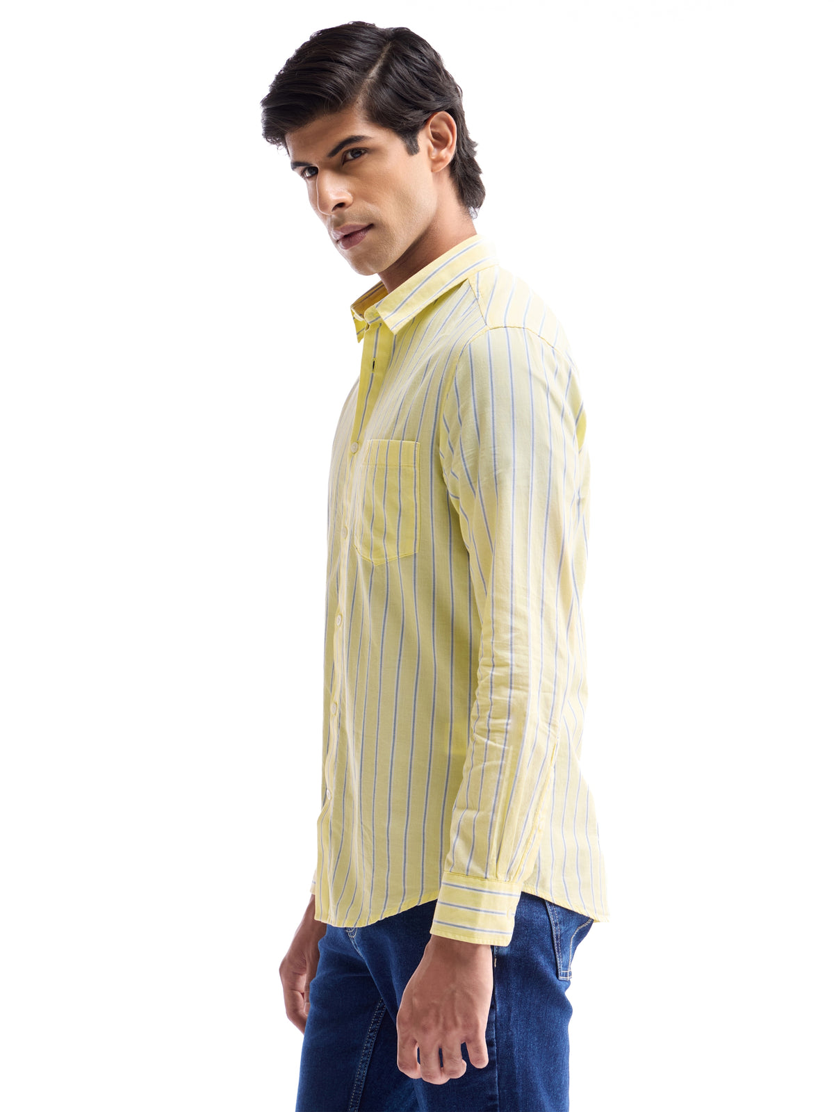 Yellow Striped Regular Fit Shirt - Yellow t4option_0
