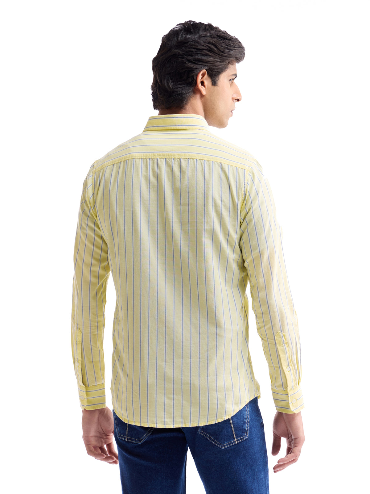 Yellow Striped Regular Fit Shirt - Yellow t4option_0