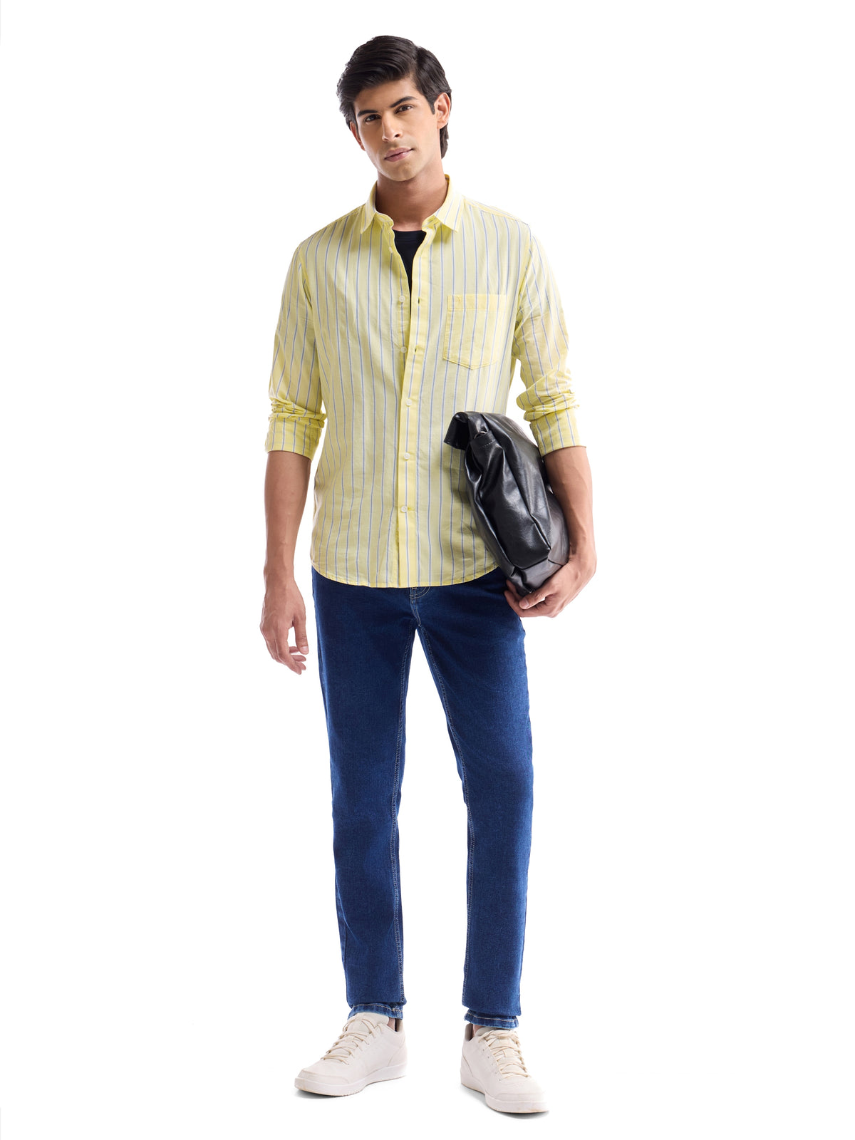 Yellow Striped Regular Fit Shirt - Yellow t4option_0