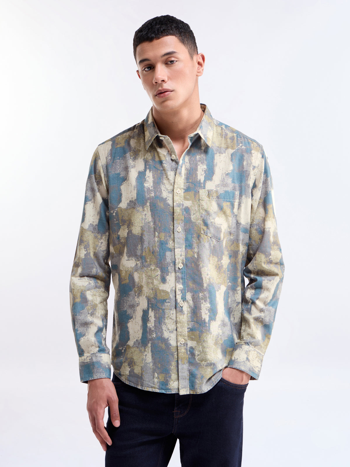 Olive Printed Regular Fit Shirt - Olive t4option_0