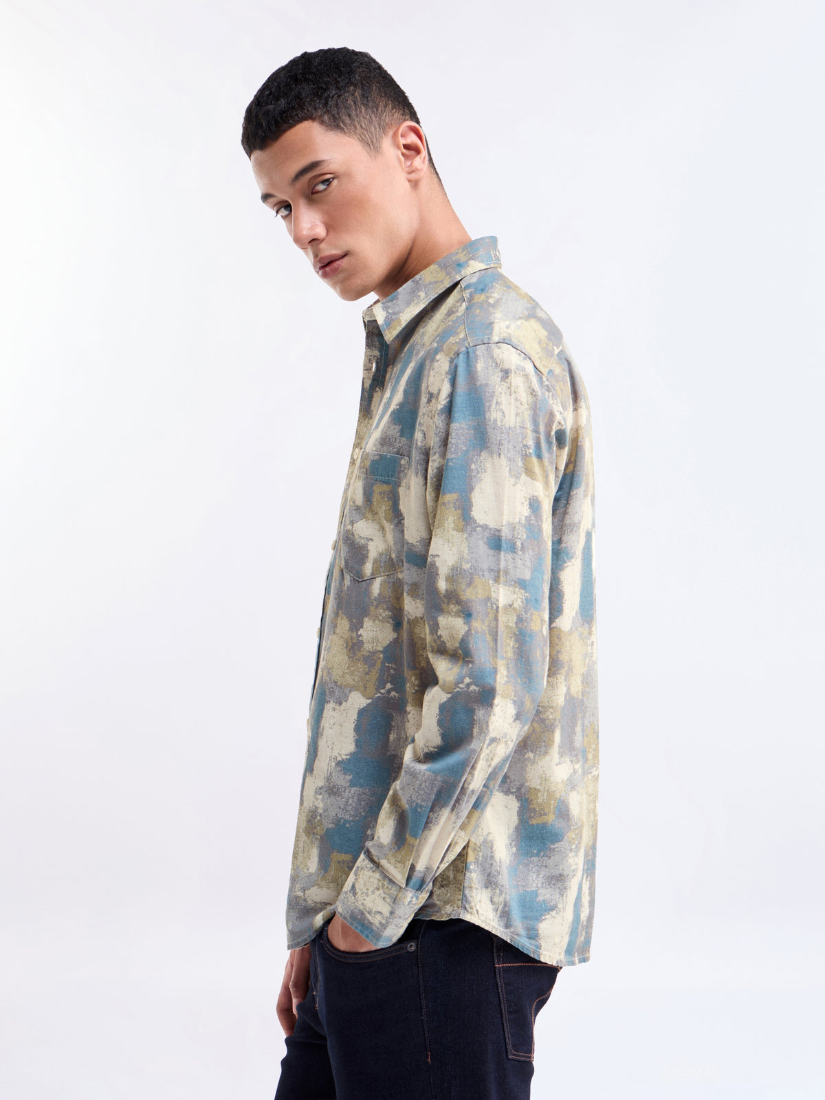Olive Printed Regular Fit Shirt - Olive t4option_0