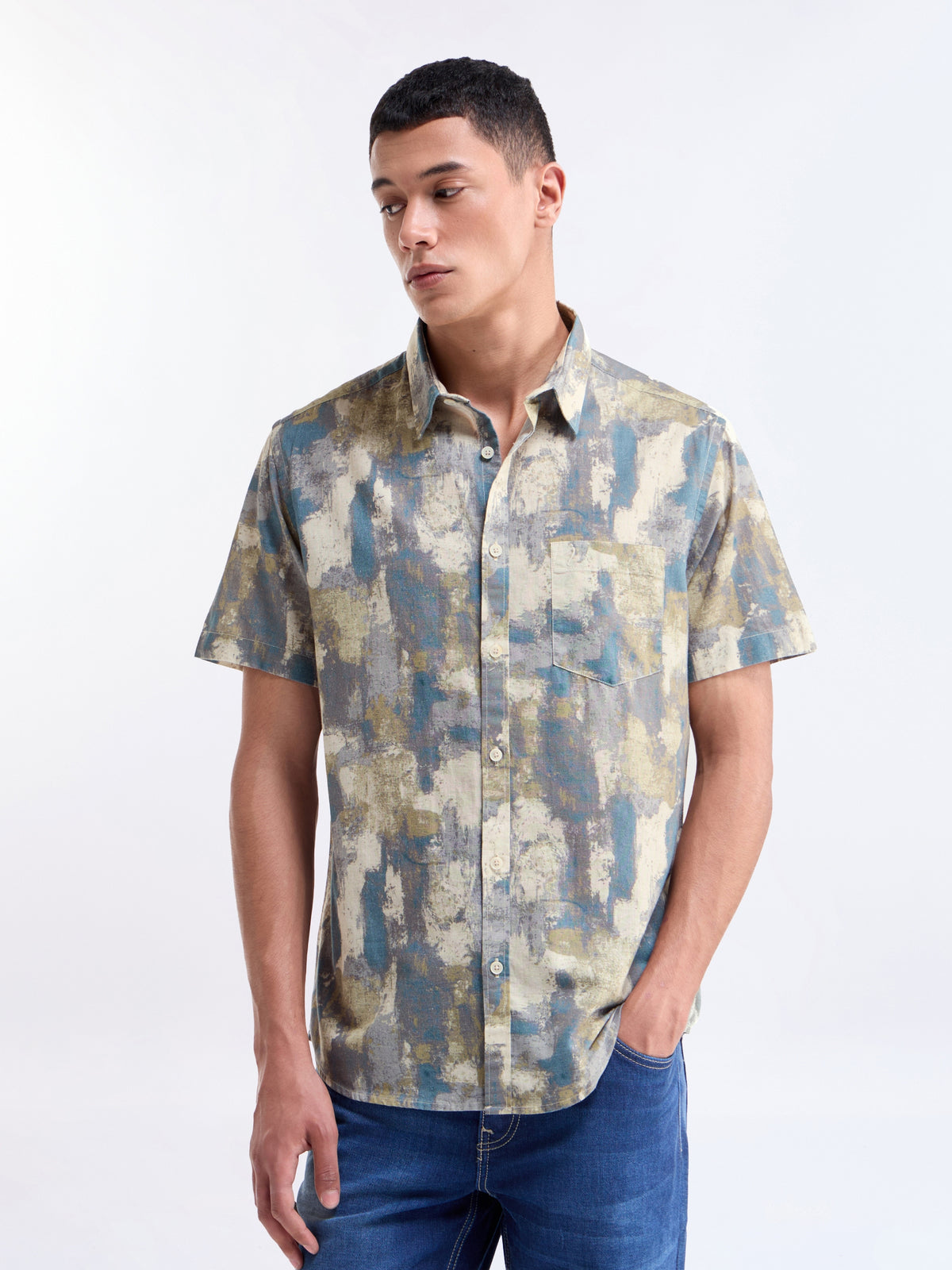 Olive Printed Regular Fit Shirt - Olive t4option_0