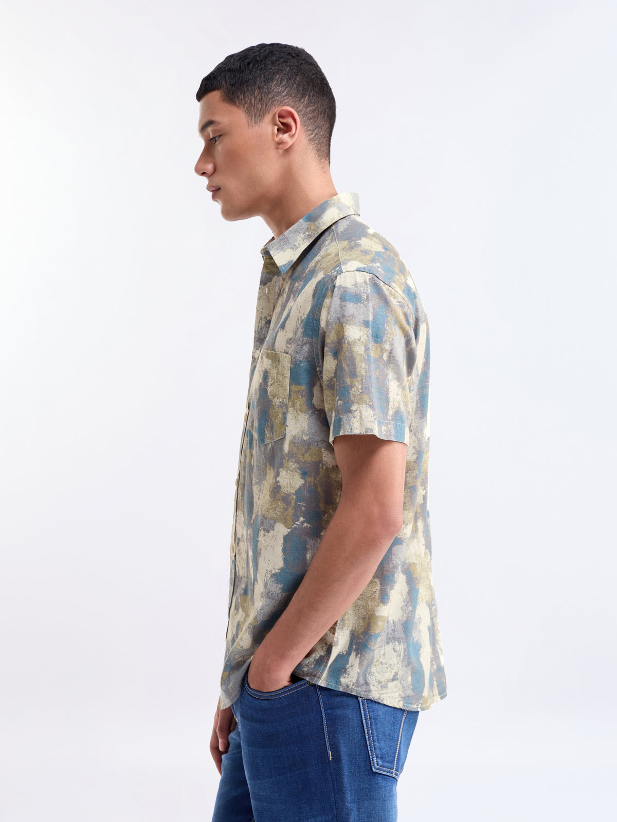 Olive Printed Regular Fit Shirt - Olive t4option_0