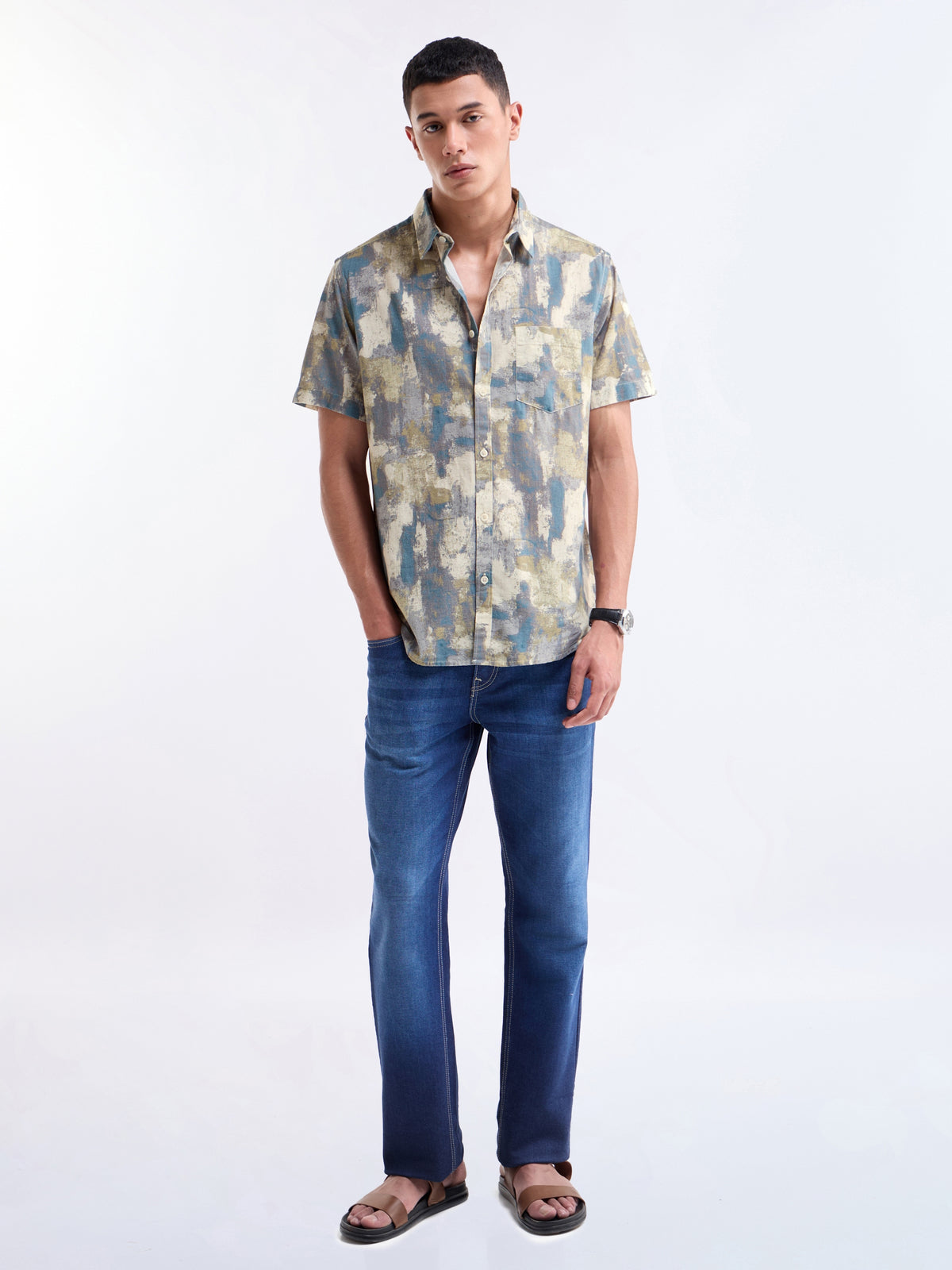 Olive Printed Regular Fit Shirt - Olive t4option_0