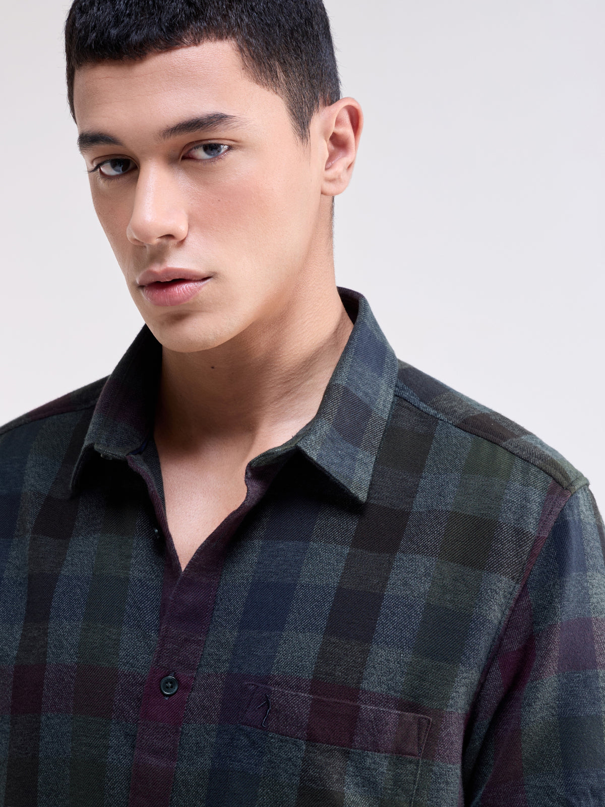 Olive check Regular Fit Shirt - Olive t4option_0