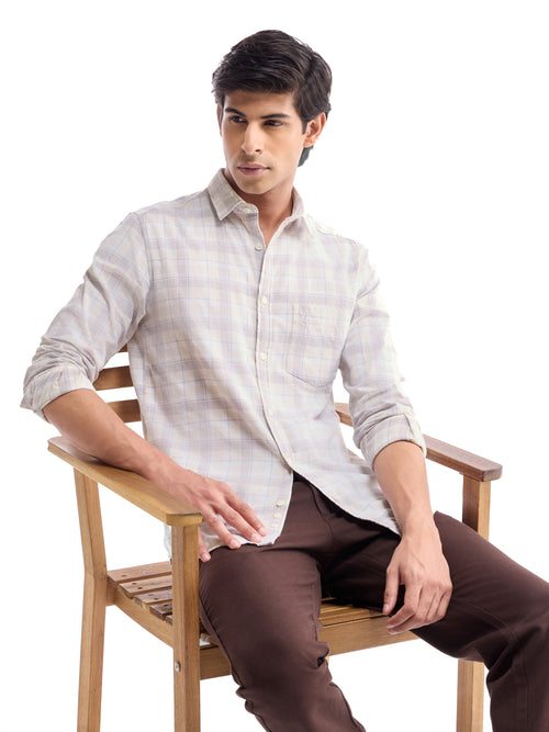check Regular Fit Shirt - Khaki t4option_0
