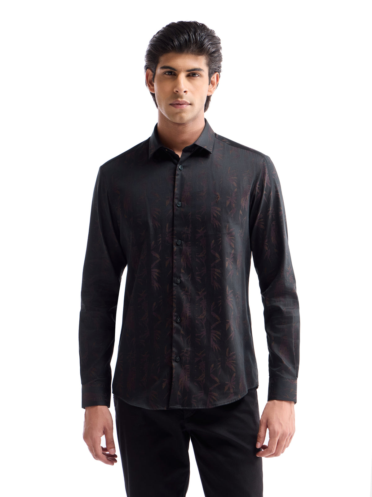 Brown Jacquard Regular Fit Shirt - Brown t4option_0