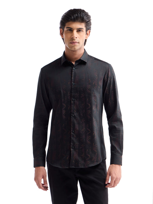Brown Jacquard Regular Fit Shirt - Brown t4option_0