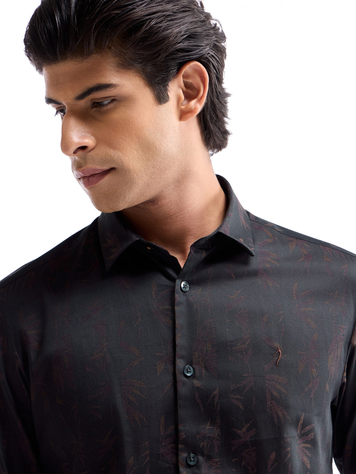 Brown Jacquard Regular Fit Shirt - Brown t4option_0