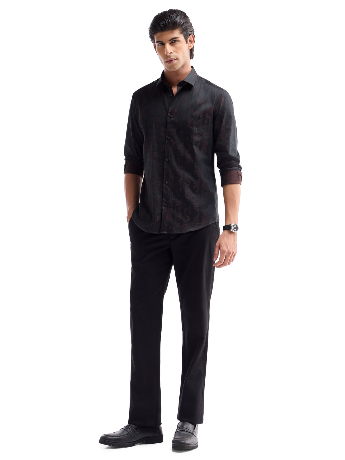 Brown Jacquard Regular Fit Shirt - Brown t4option_0