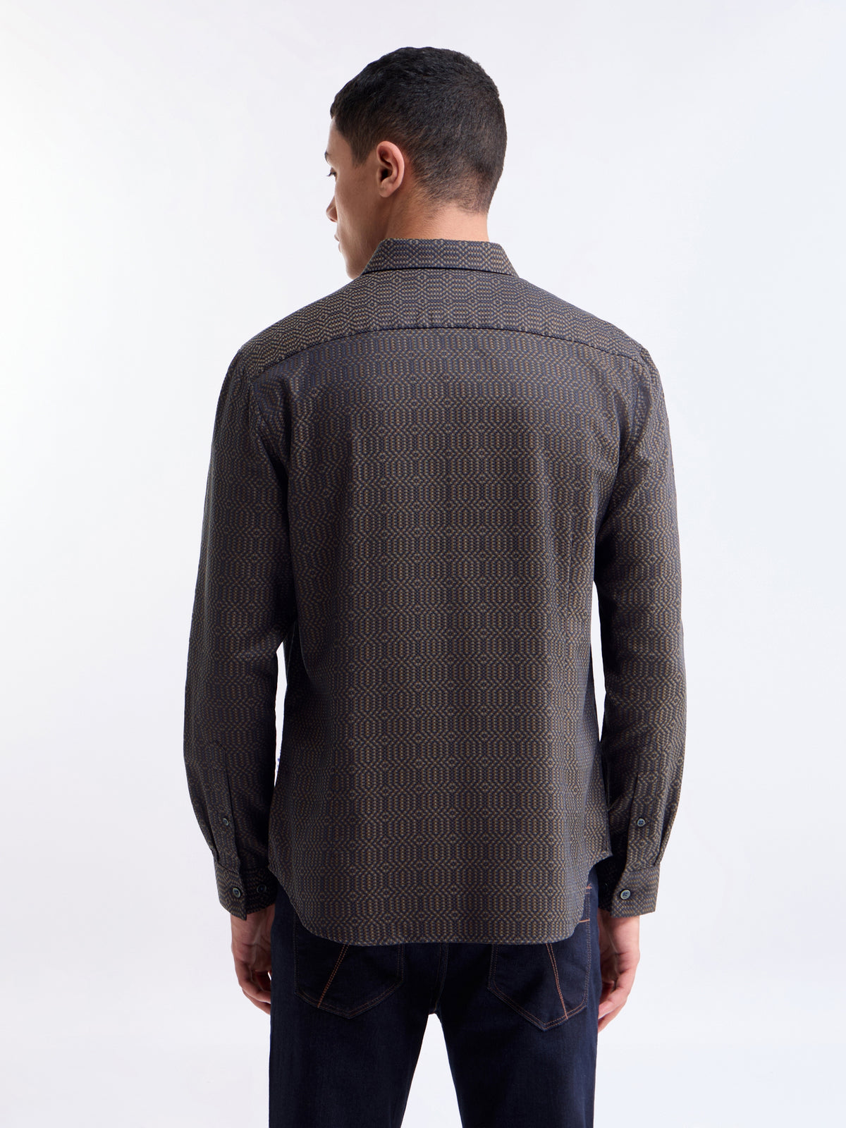 Brown Jacquard Regular Fit Shirt - Brown t4option_0