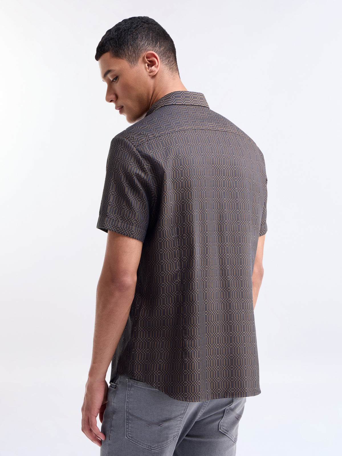 Brown Jacquard Regular Fit Shirt - Brown t4option_0