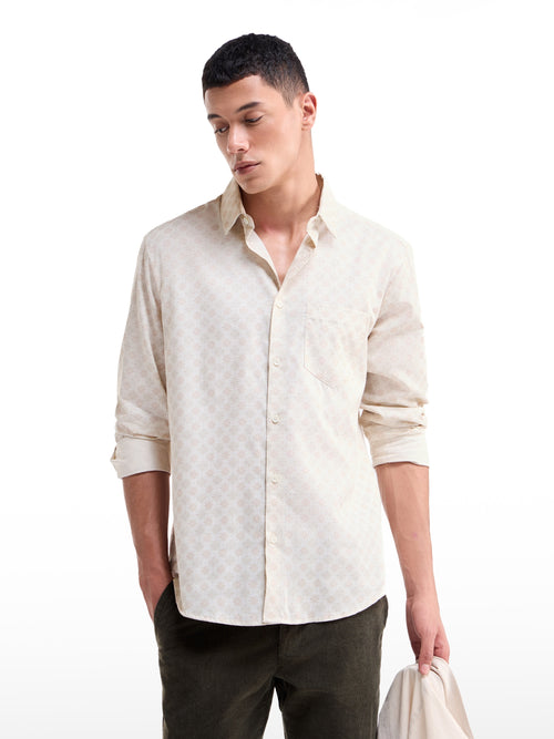 Beige Printed Regular Fit Shirt - Beige t4option_0