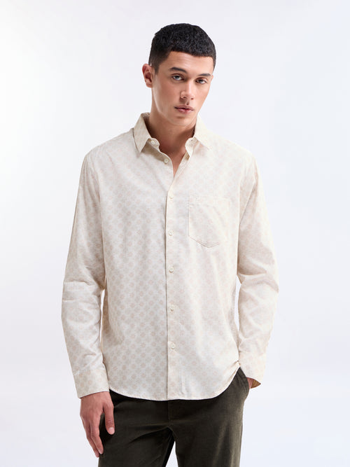Beige Printed Regular Fit Shirt - Beige t4option_0