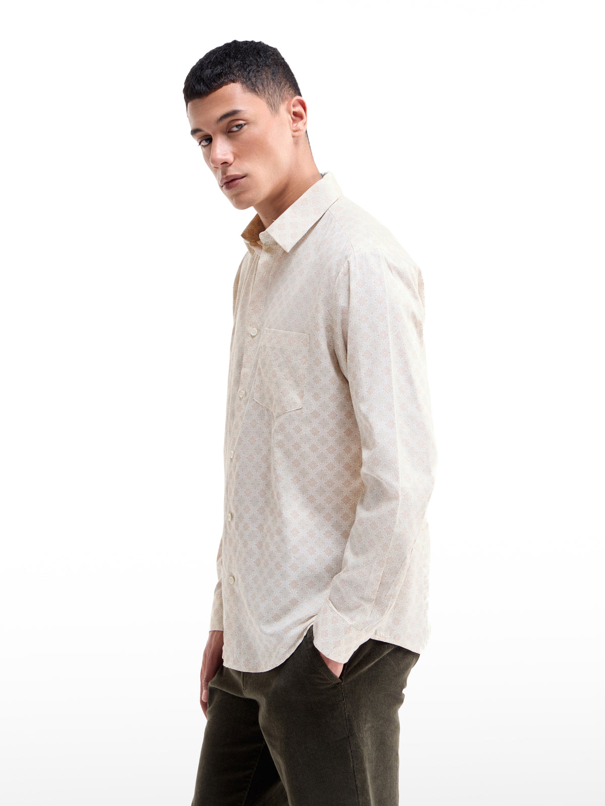 Beige Printed Regular Fit Shirt - Beige t4option_0