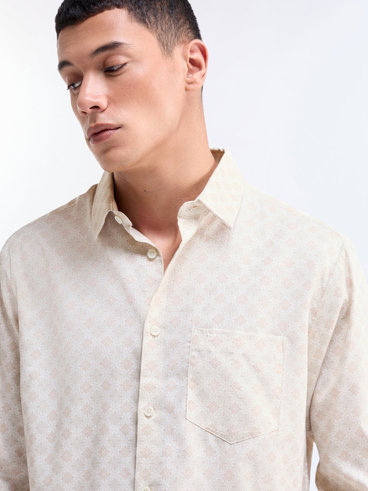 Beige Printed Regular Fit Shirt - Beige t4option_0