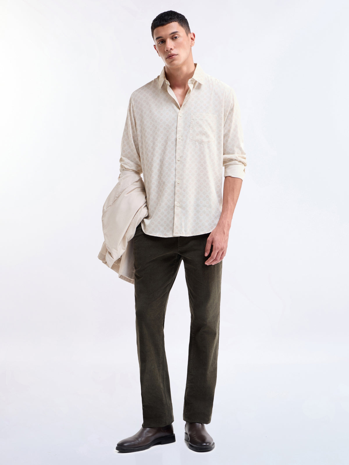 Beige Printed Regular Fit Shirt - Beige t4option_0