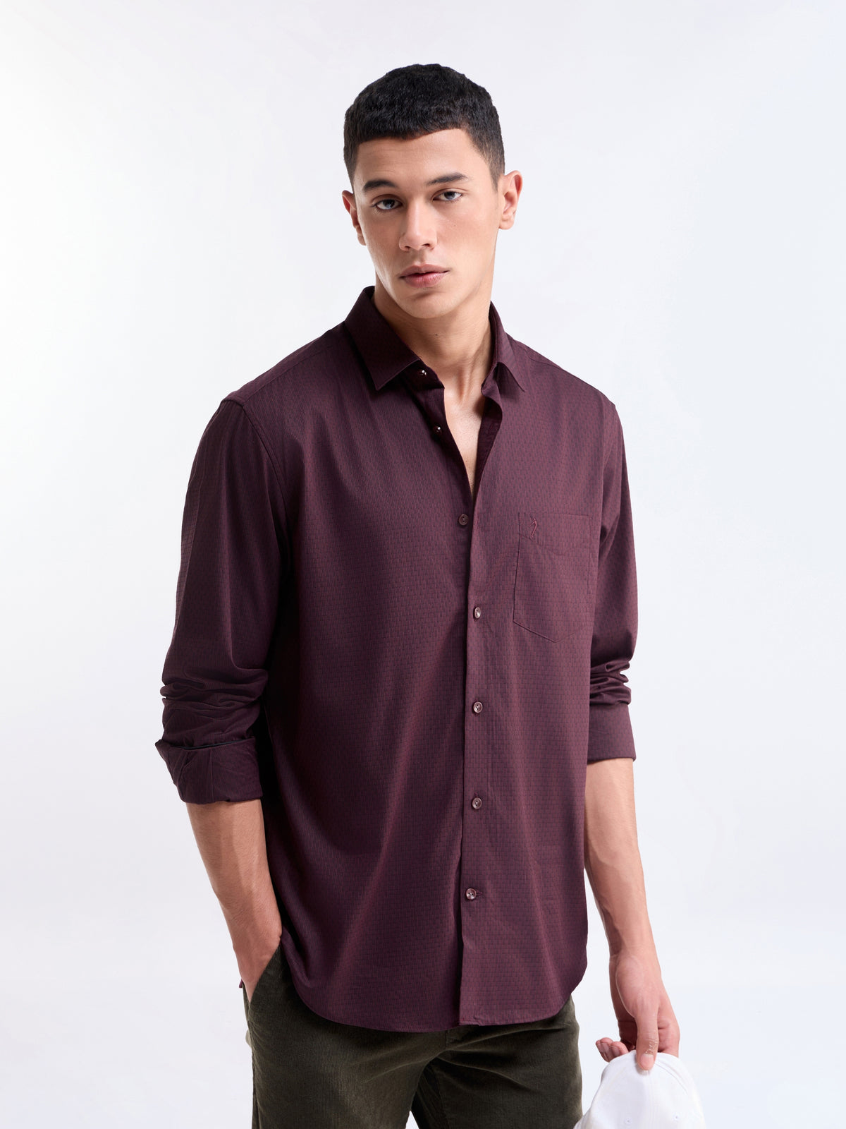 Solid Regular Fit Shirt - Wine t4option_0
