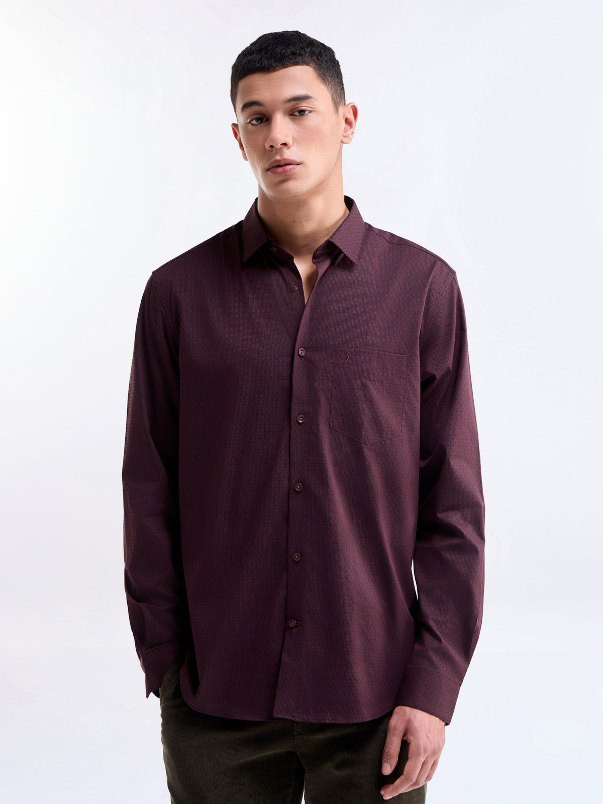 Solid Regular Fit Shirt - Wine t4option_0