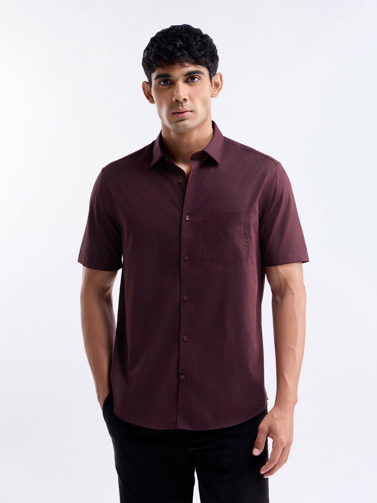 Solid Regular Fit Shirt - Wine t4option_0