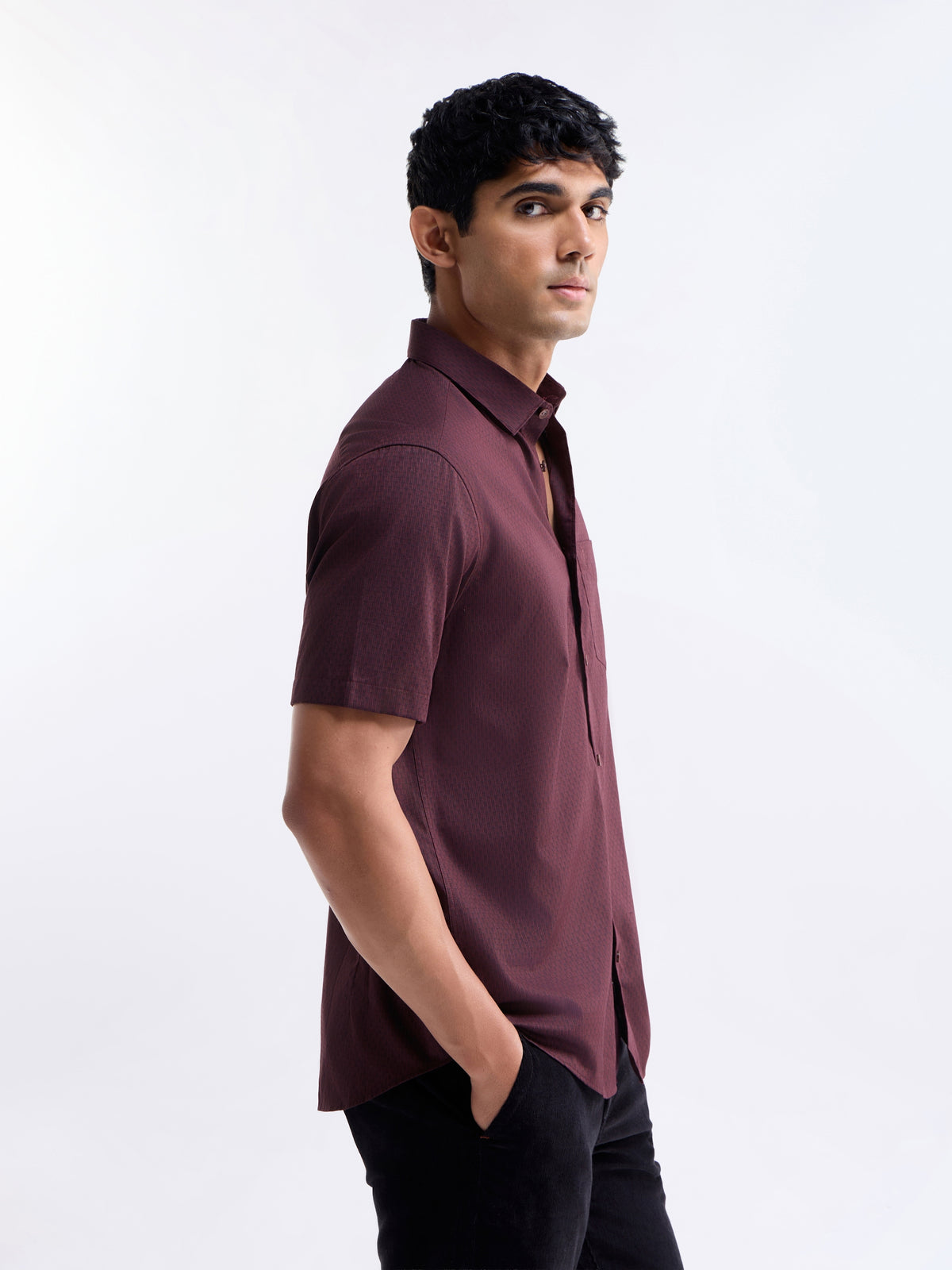 Solid Regular Fit Shirt - Wine t4option_0