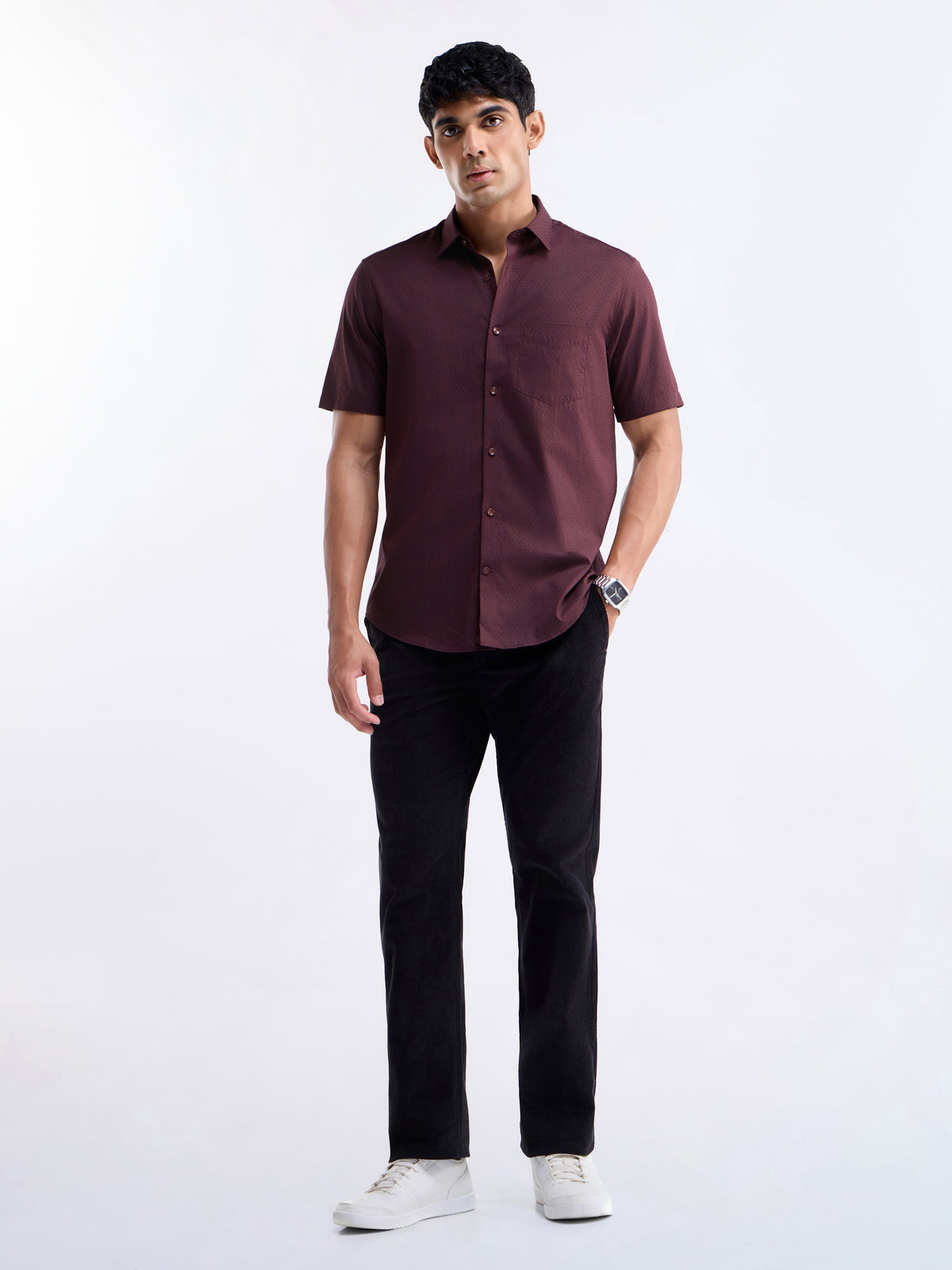 Solid Regular Fit Shirt - Wine t4option_0