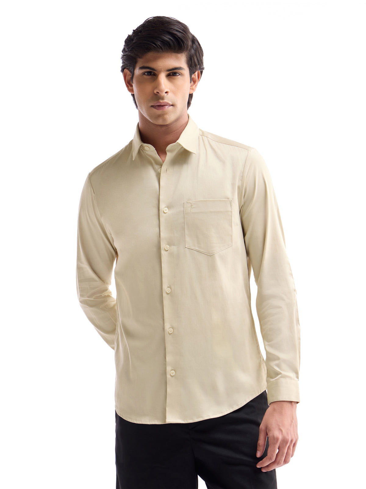 Solid Regular Fit Shirt - Butter t4option_0