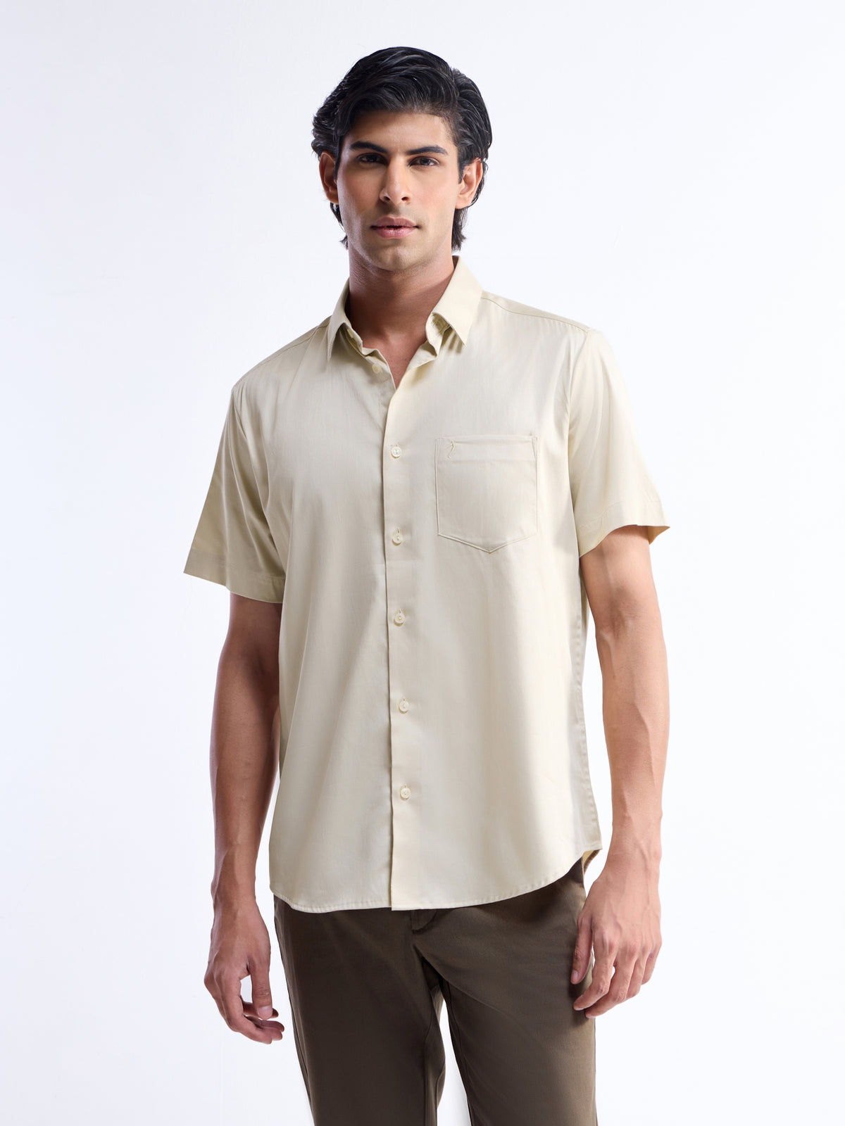 Solid Regular Fit Shirt - Butter t4option_0