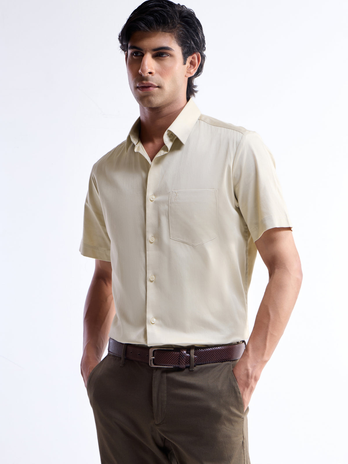 Solid Regular Fit Shirt - Butter t4option_0