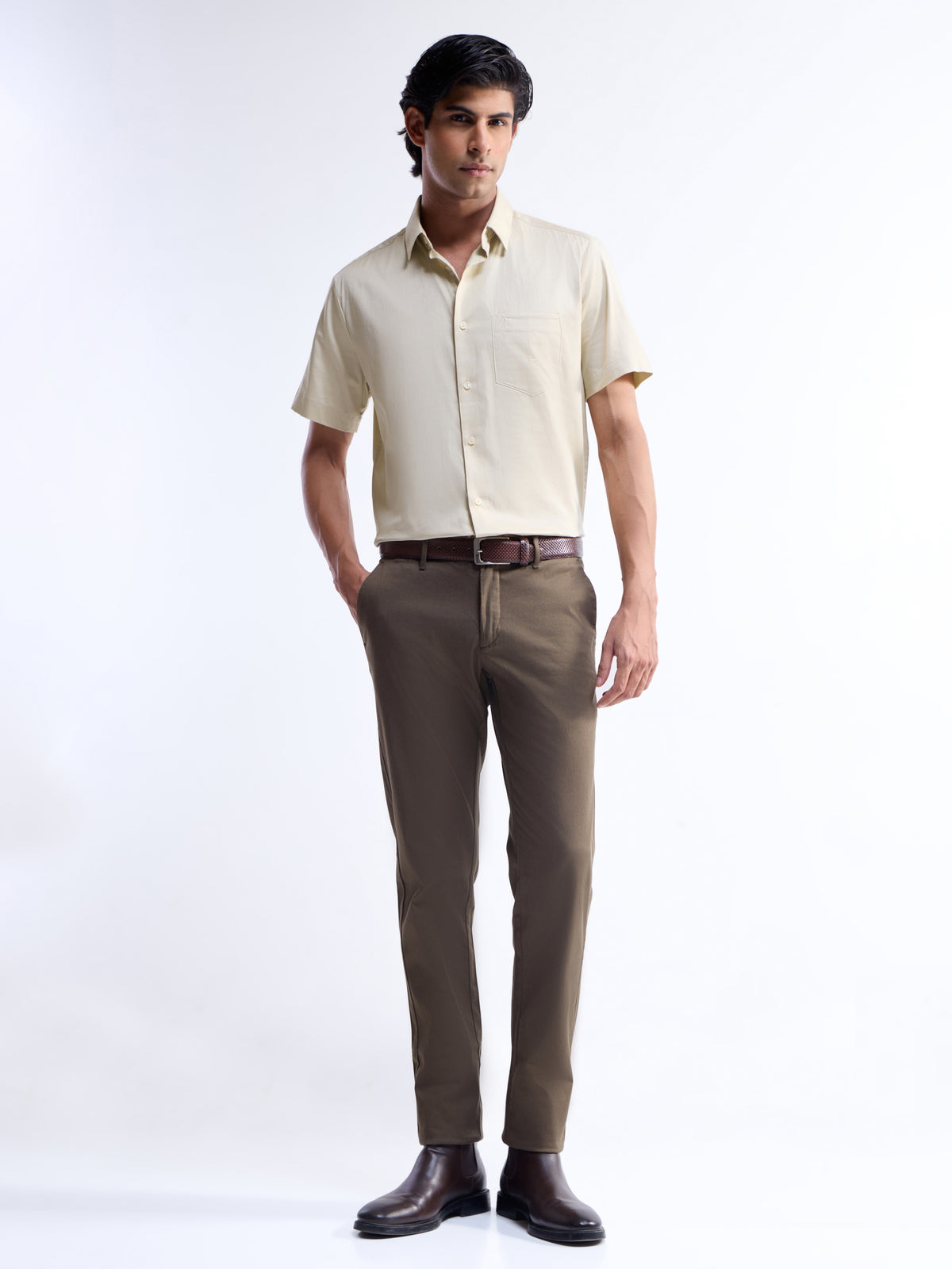 Solid Regular Fit Shirt - Butter t4option_0