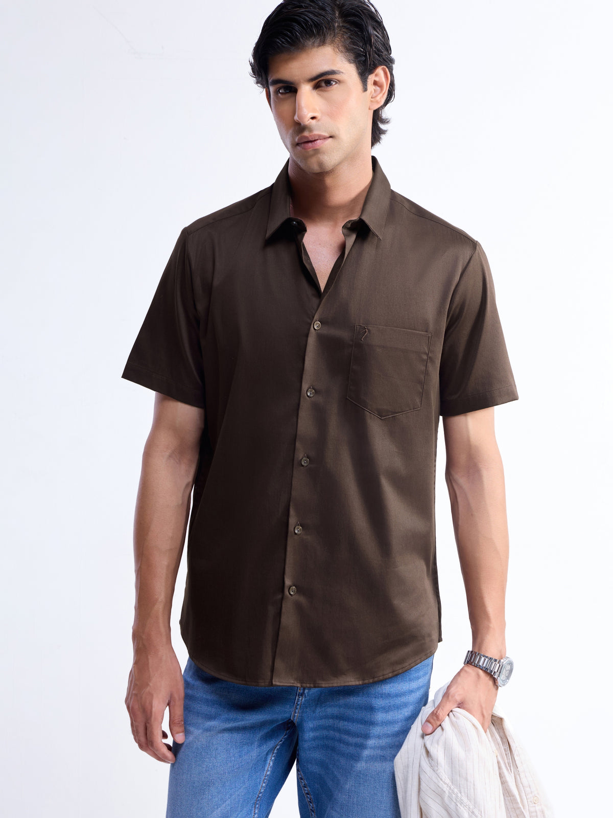 Solid Regular Fit Shirt - Dark Choco t4option_1