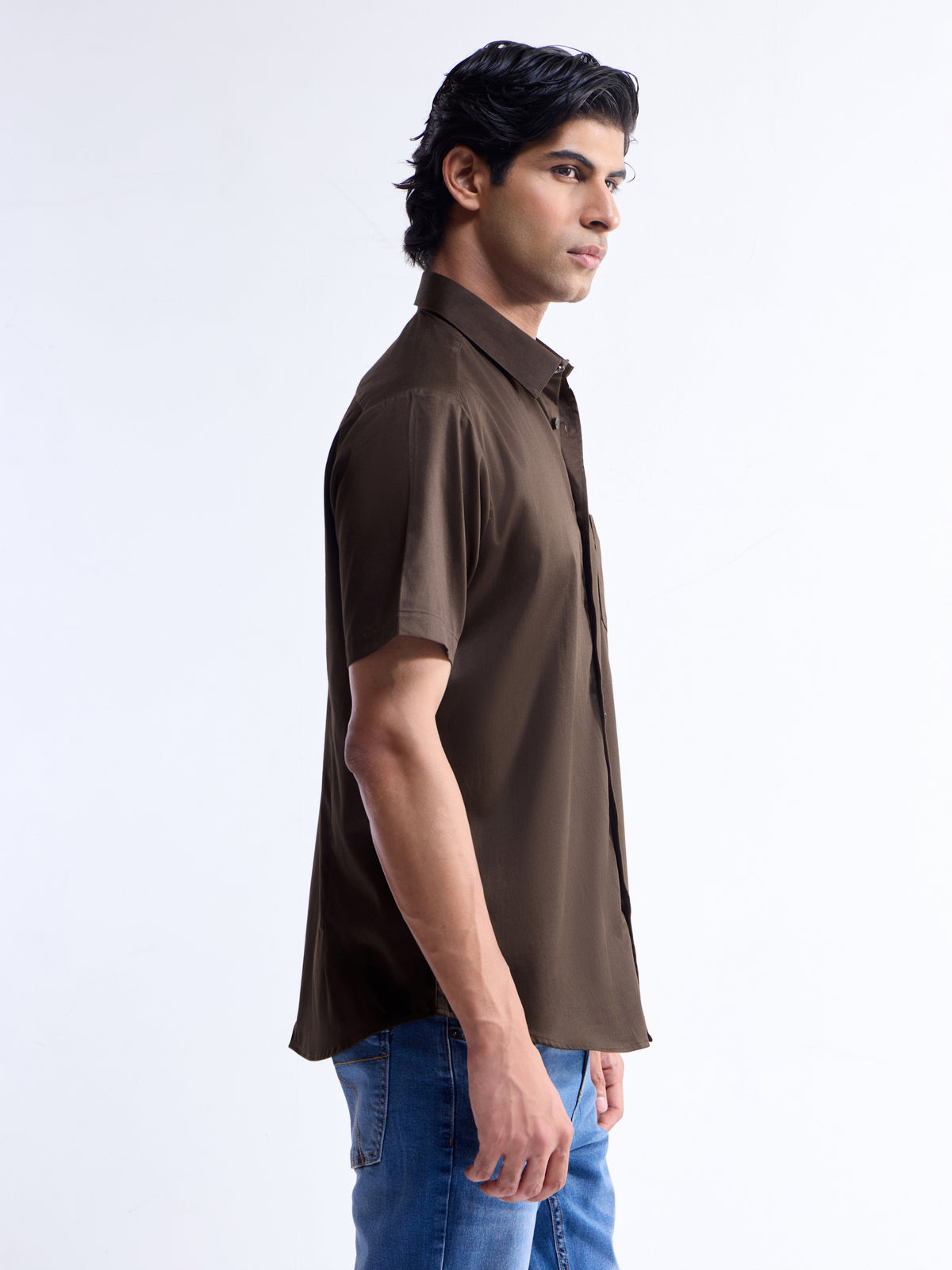 Solid Regular Fit Shirt - Dark Choco t4option_1