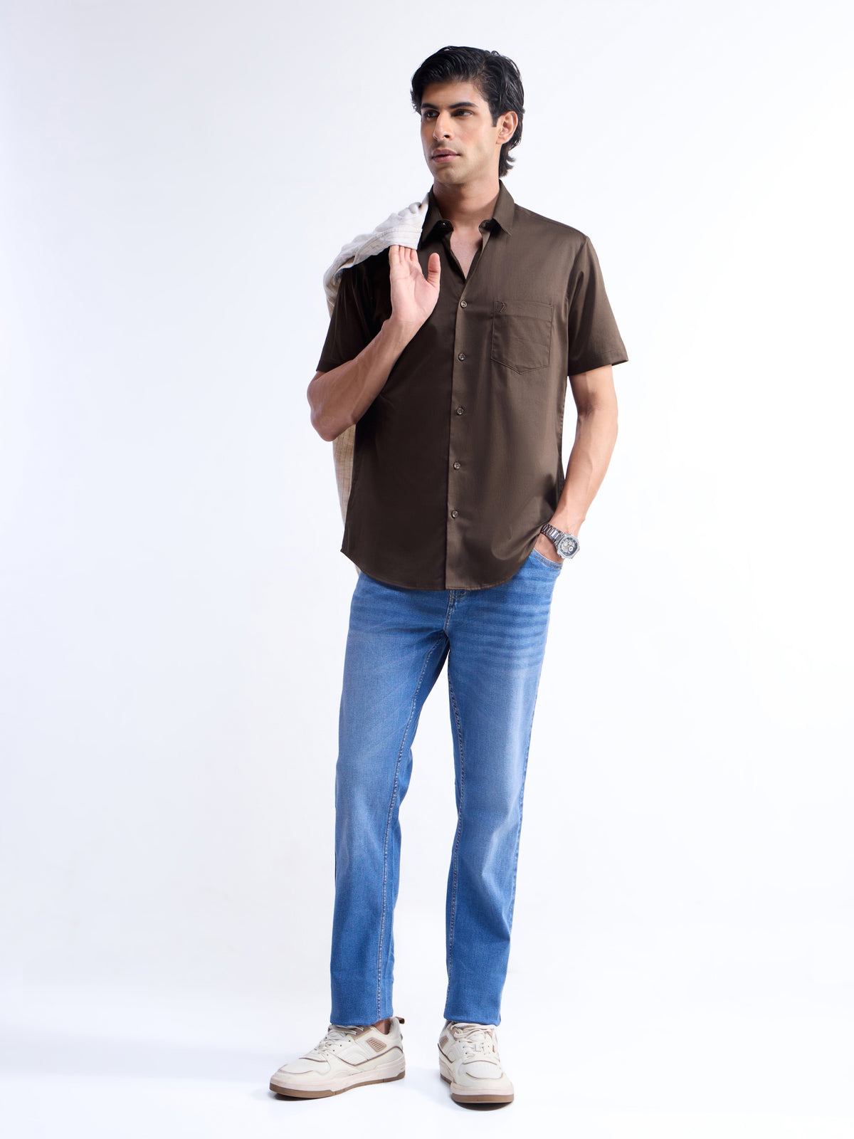 Solid Regular Fit Shirt - Dark Choco t4option_1