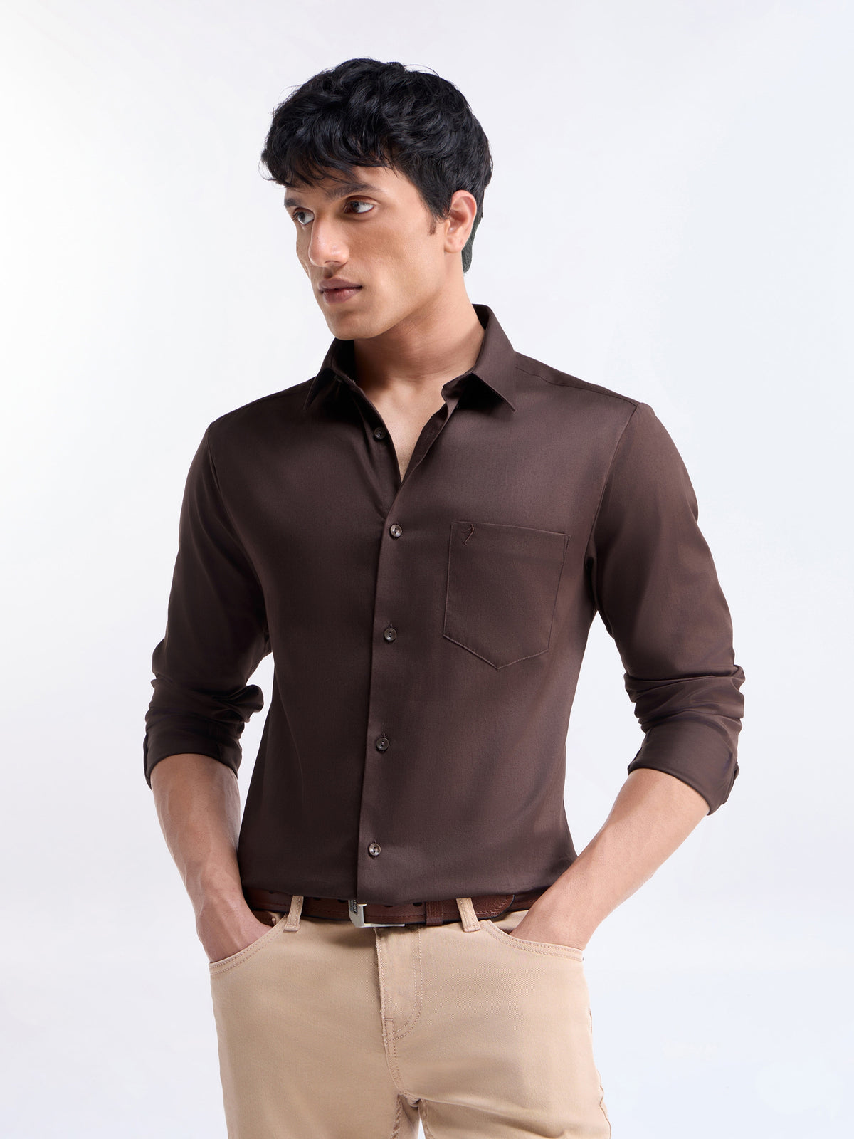 Solid Regular Fit Shirt - Dark Choco t4option_8