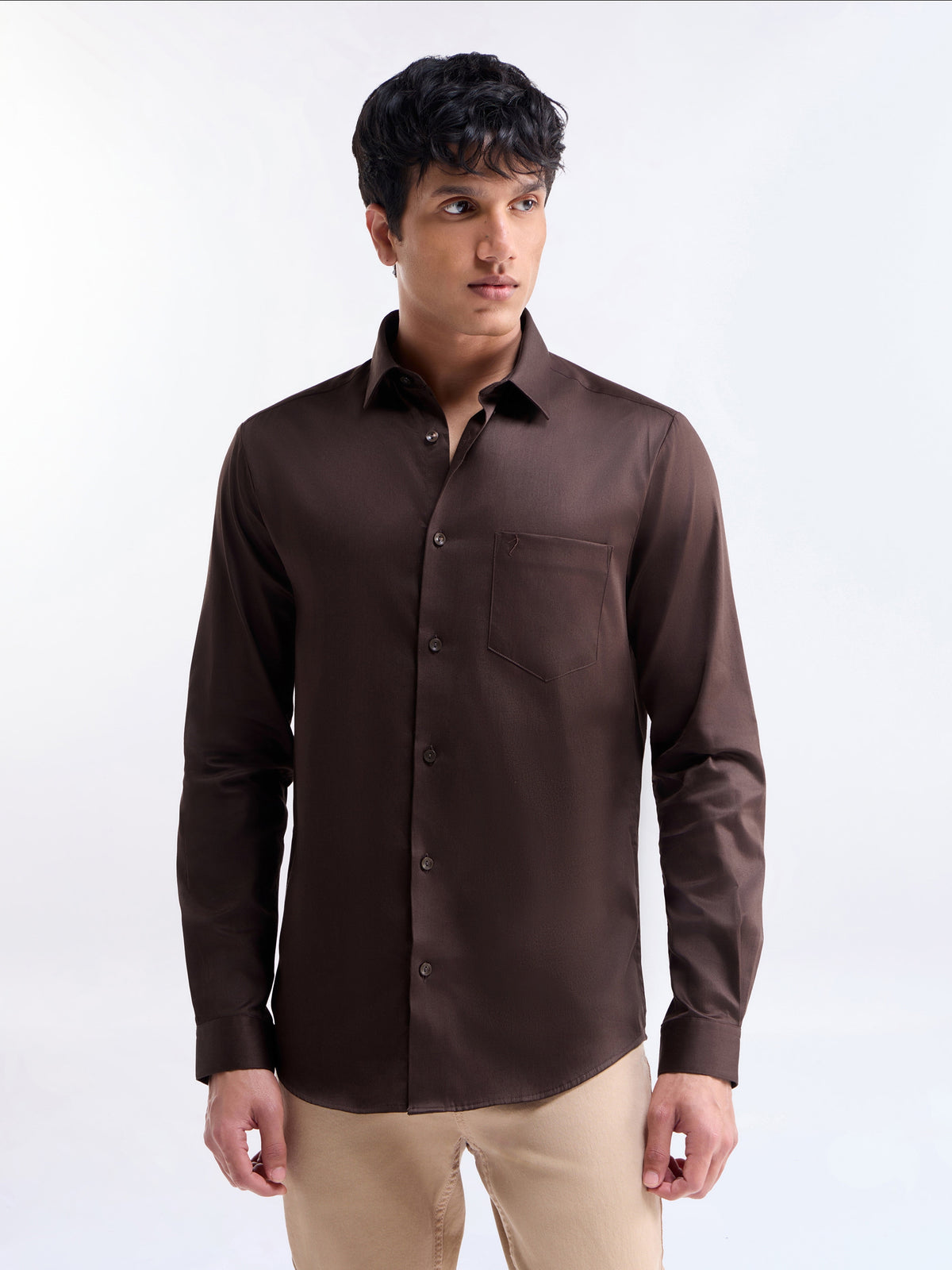 Solid Regular Fit Shirt - Dark Choco t4option_8