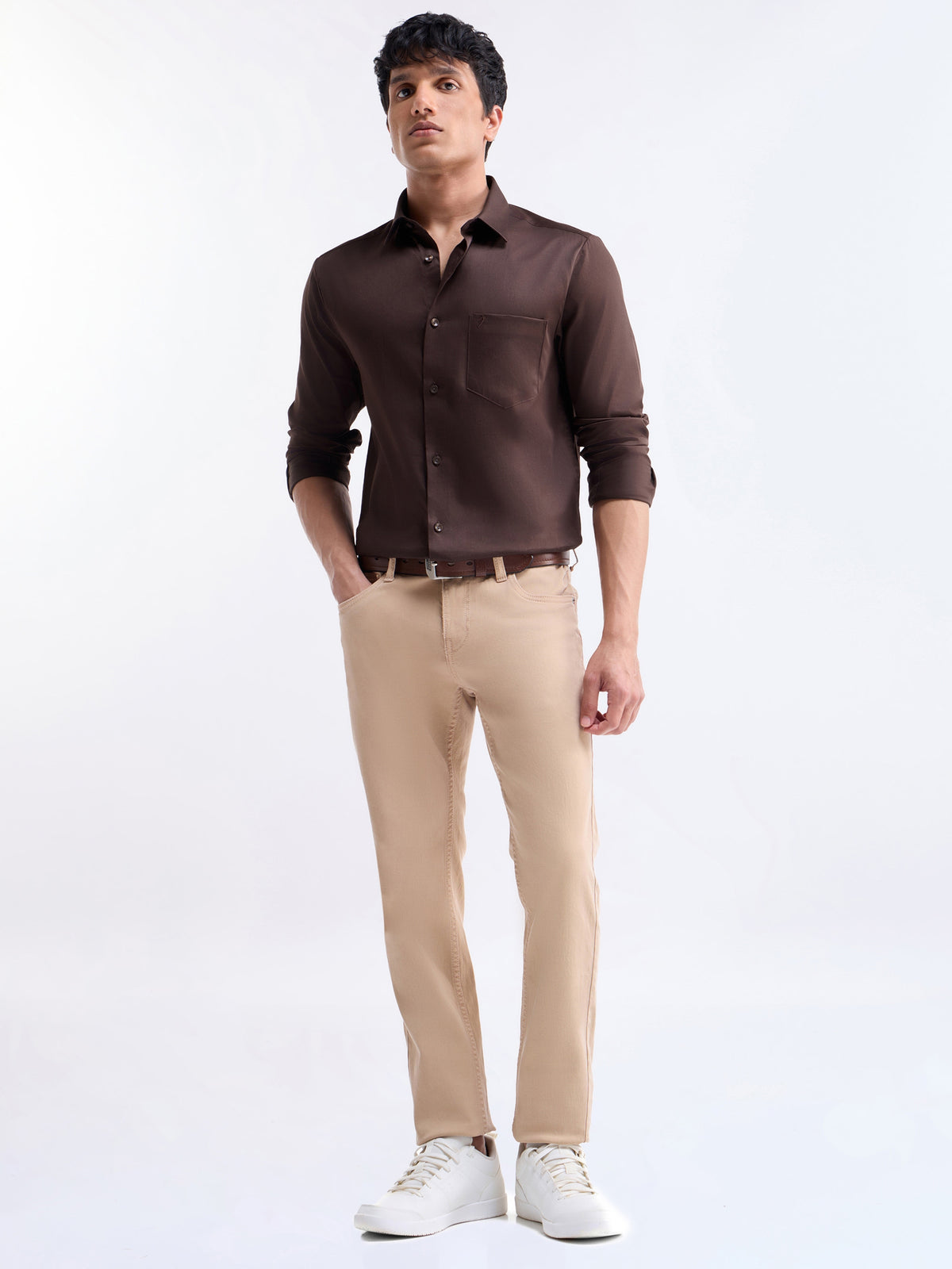 Solid Regular Fit Shirt - Dark Choco t4option_8