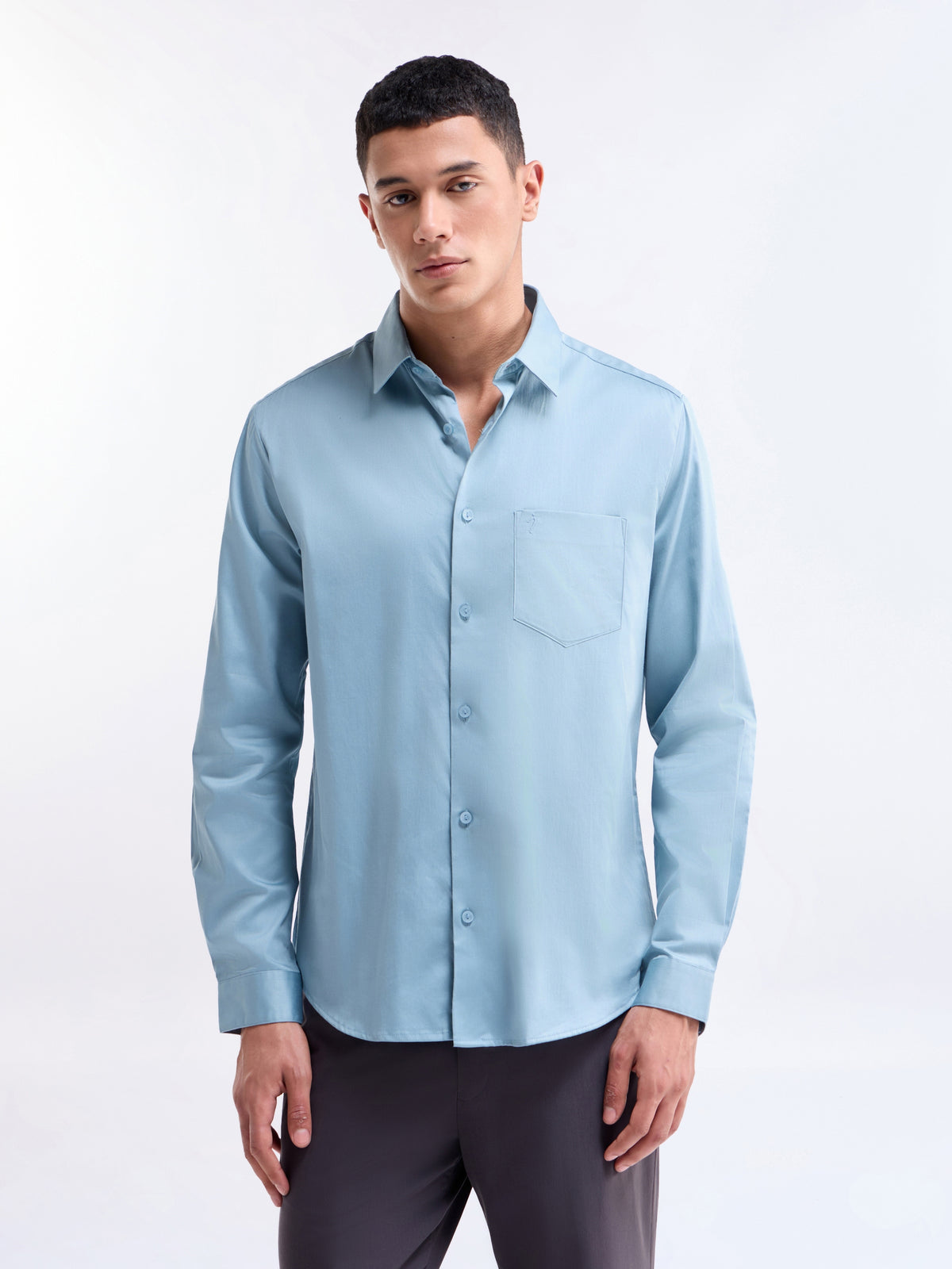 Solid Regular Fit Shirt - Dusty Blue t4option_1