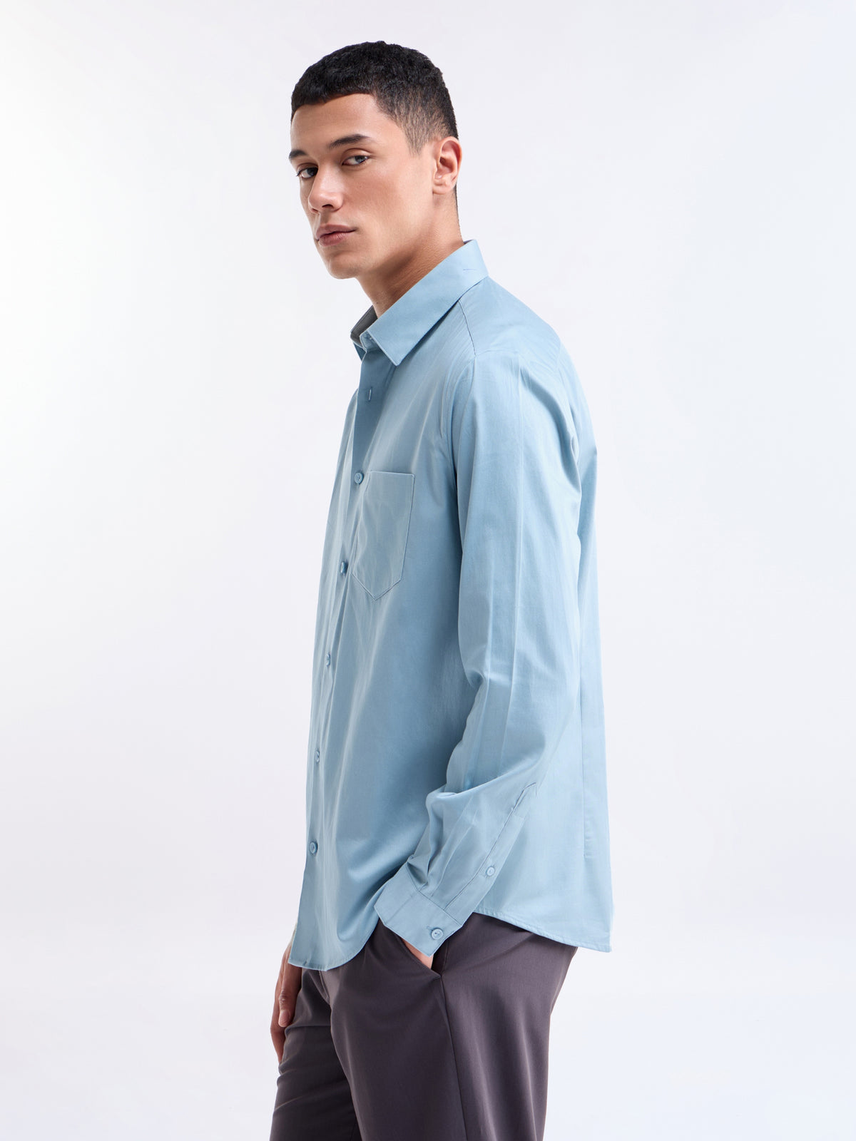Solid Regular Fit Shirt - Dusty Blue t4option_1
