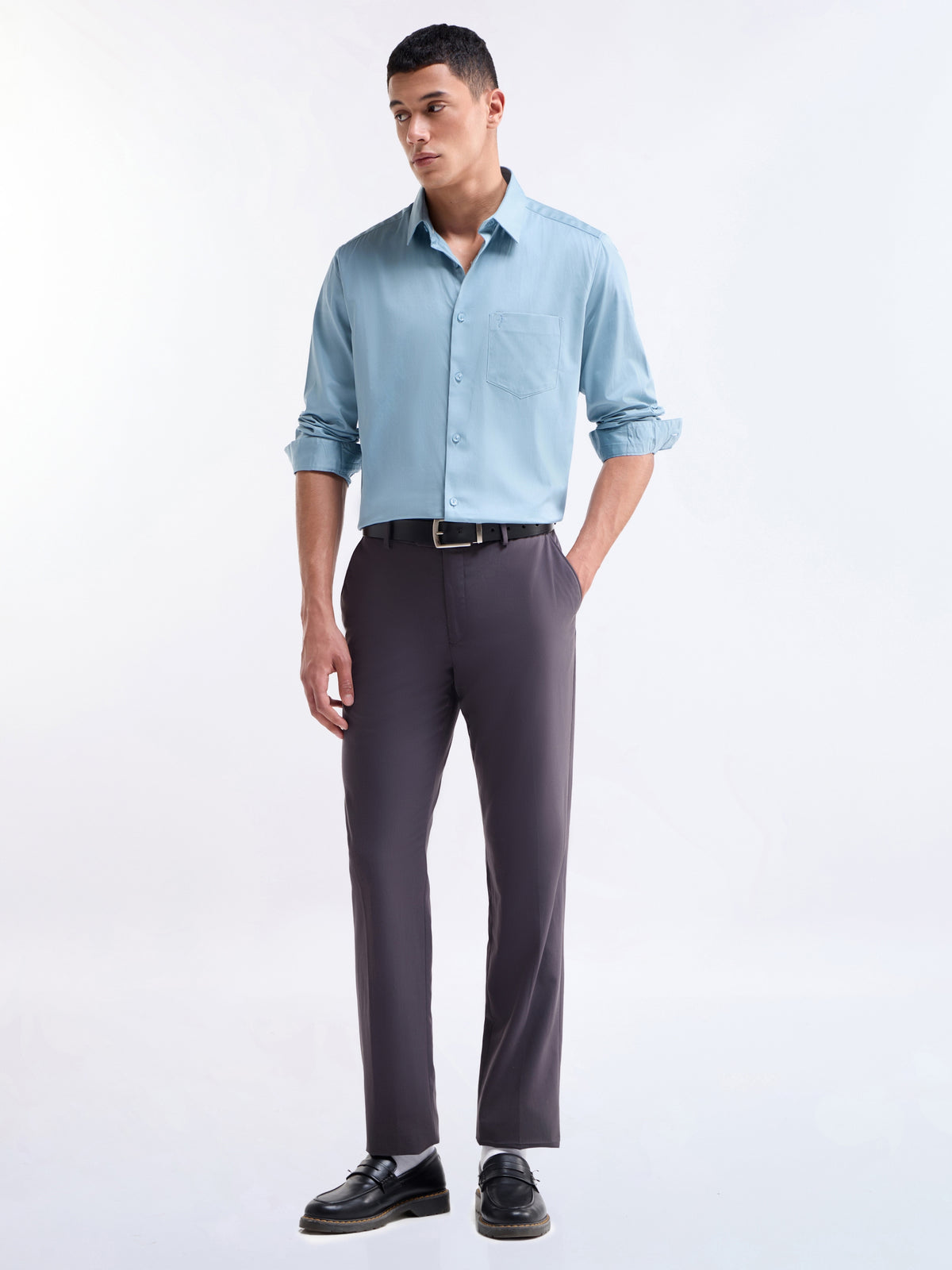 Solid Regular Fit Shirt - Dusty Blue t4option_1