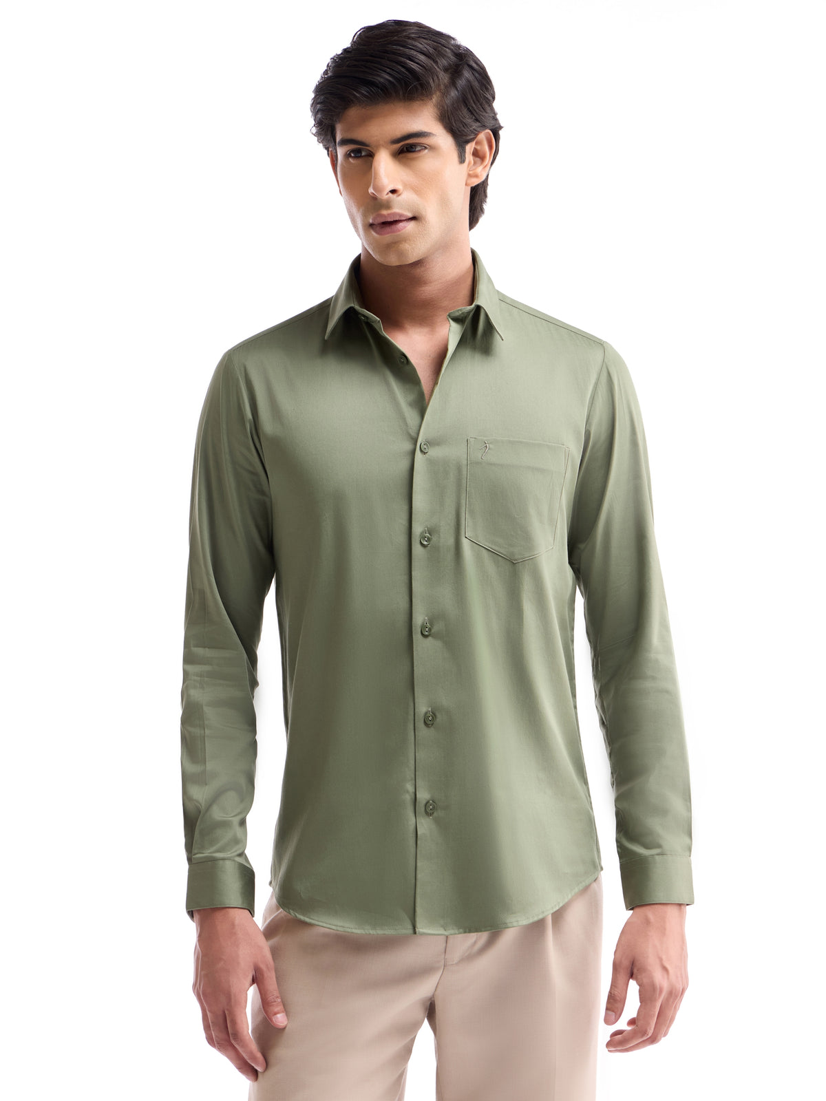 Solid Regular Fit Shirt - Lt Olive t4option_2