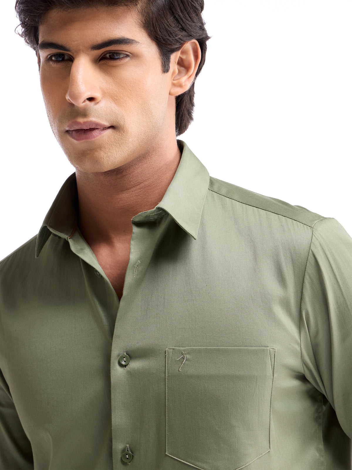 Solid Regular Fit Shirt - Lt Olive t4option_2