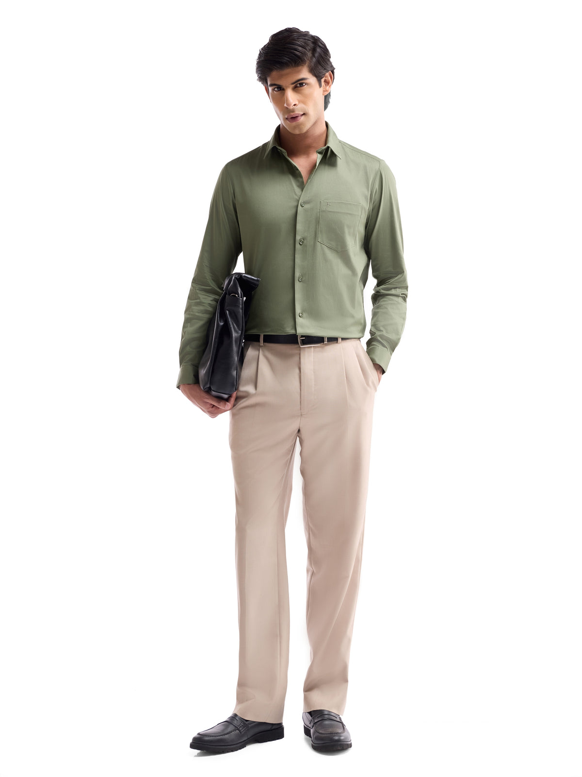 Solid Regular Fit Shirt - Lt Olive t4option_2