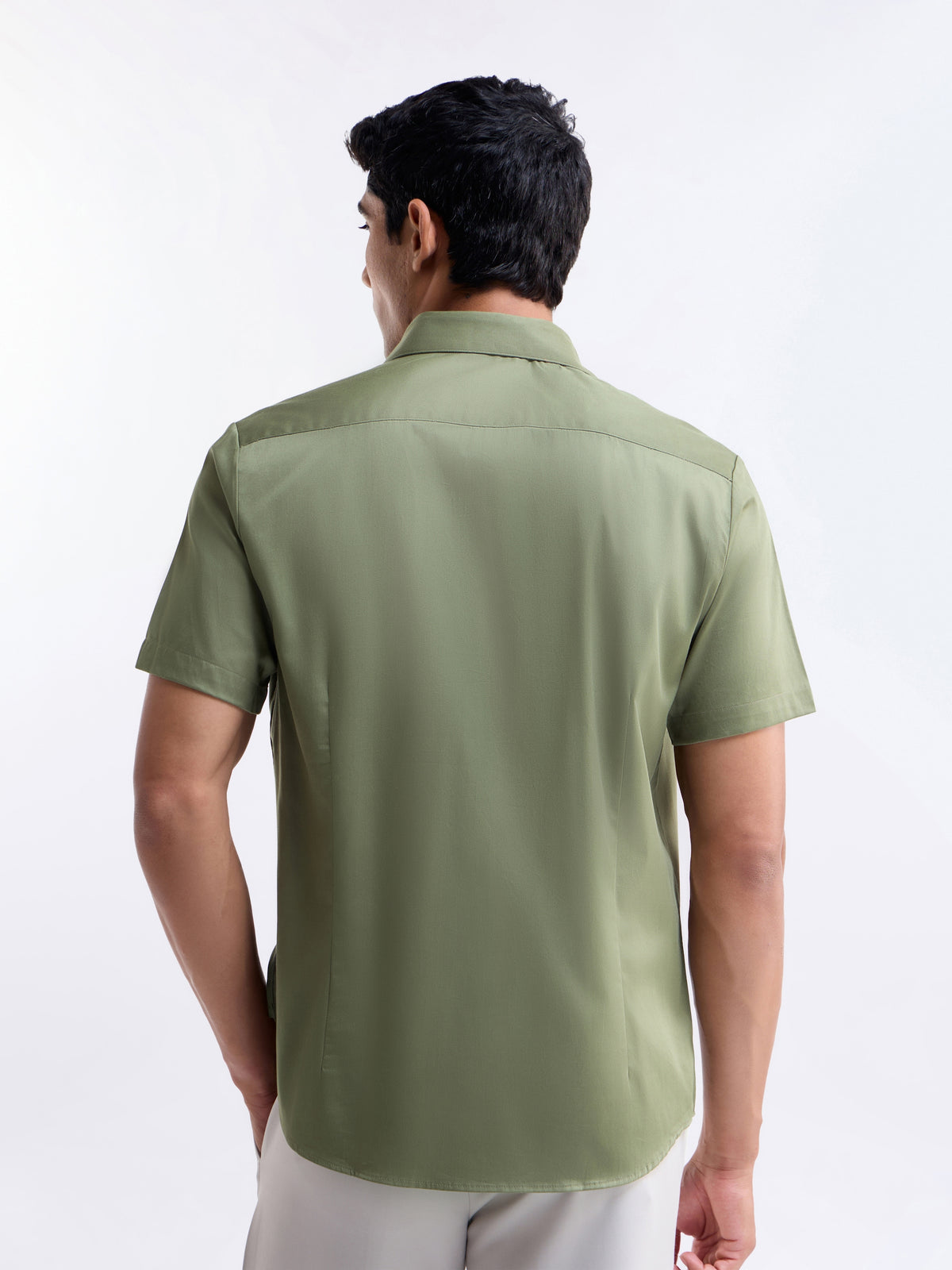Solid Regular Fit Shirt - Lt Olive t4option_2