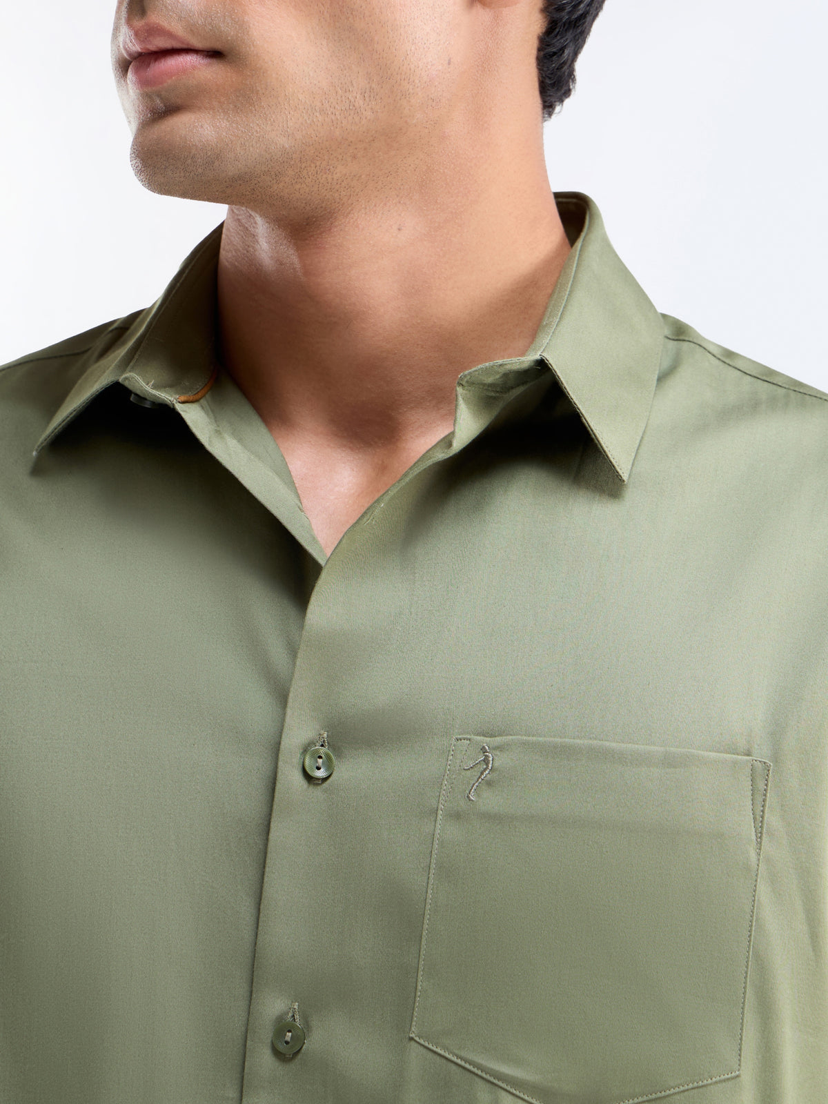 Solid Regular Fit Shirt - Lt Olive t4option_2