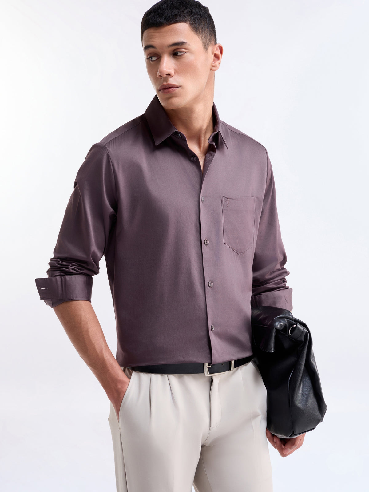 Solid Regular Fit Shirt - Purple t4option_5