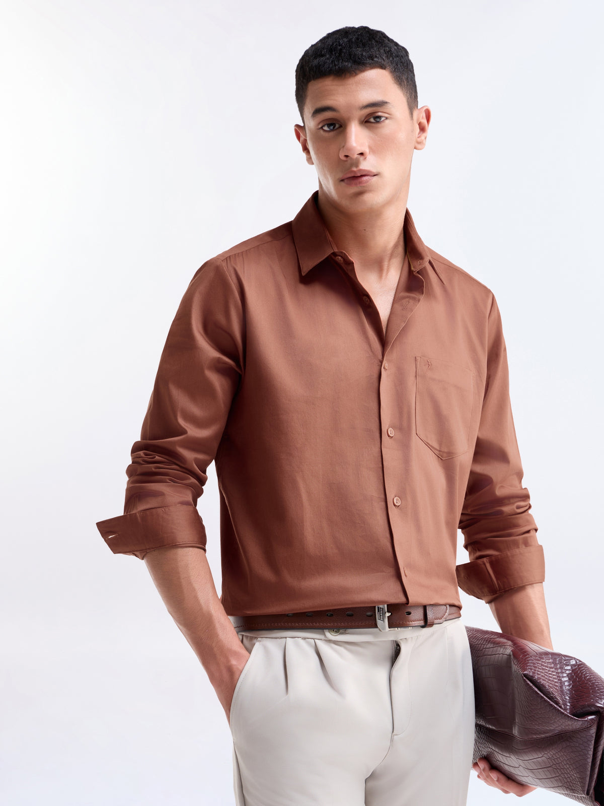 Solid Regular Fit Shirt - Rust t4option_6